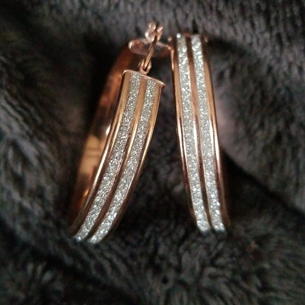 Silverworks Rosegold and sparkle hoops